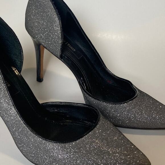 WHBM Ella Silver Glitter Pumps size US 7 D'Orsay Glitter Embossed Black Leather - Picture 2 of 7